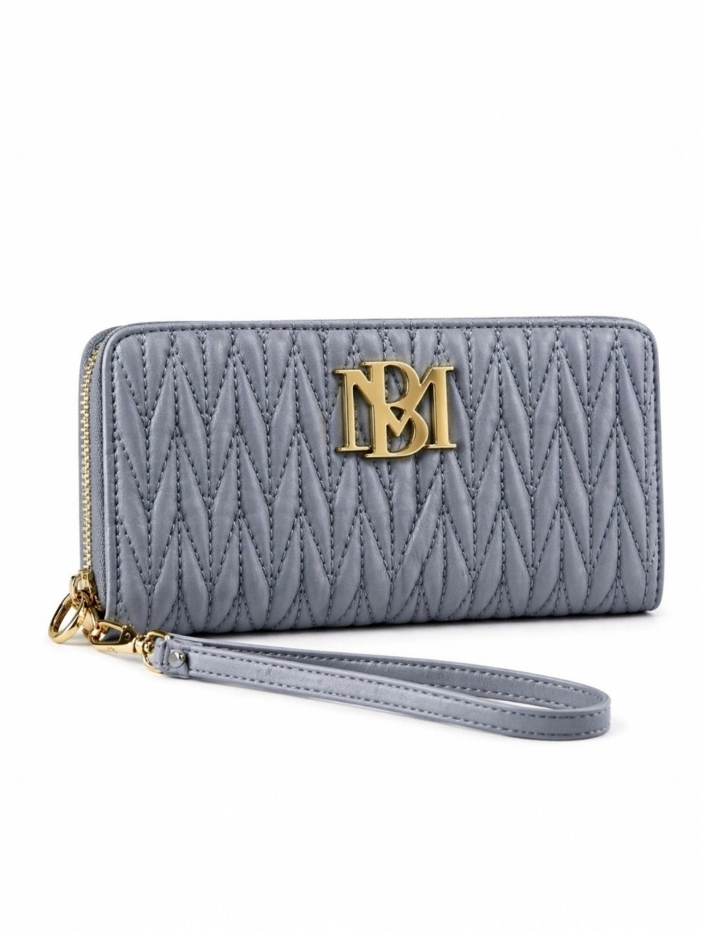 Badgley Mischka Quilted Wristlet Wallet Grey Phone Pocket NWT Travel Zip